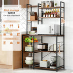 Luckyeestar Bakers Rack with Power Outlet - 6 Tier Microwave Stand with Storage, 35.4 inches Kitchen Shelf with Wire Basket and 12 S Hooks,Coffee Bar Shelf, Adjustable Feet, Rustic Brown Cabinet