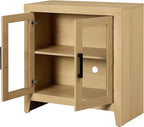 WAMPAT Farmhouse TV Stand for TVs up to 50”, Rustic Wood Entertainment Center with Adjustable Shelf, Glass Doors & Storage, Media Console Cabinet for Living-Room, Bedroom, Oak