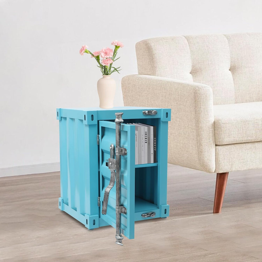 Industrial Wind Bedside Table, Container Style Locker Wrought, Iron Container...
