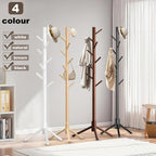 Aliphon Wooden Coat Rack Stand, Freestanding Coat Rack with 8 Hooks, 3 Adjustable Size Coat Tree for Hats, Coats, Scarves bags, Coat Hanger Stand Used in Bedroom/Office/Entryway (Black)