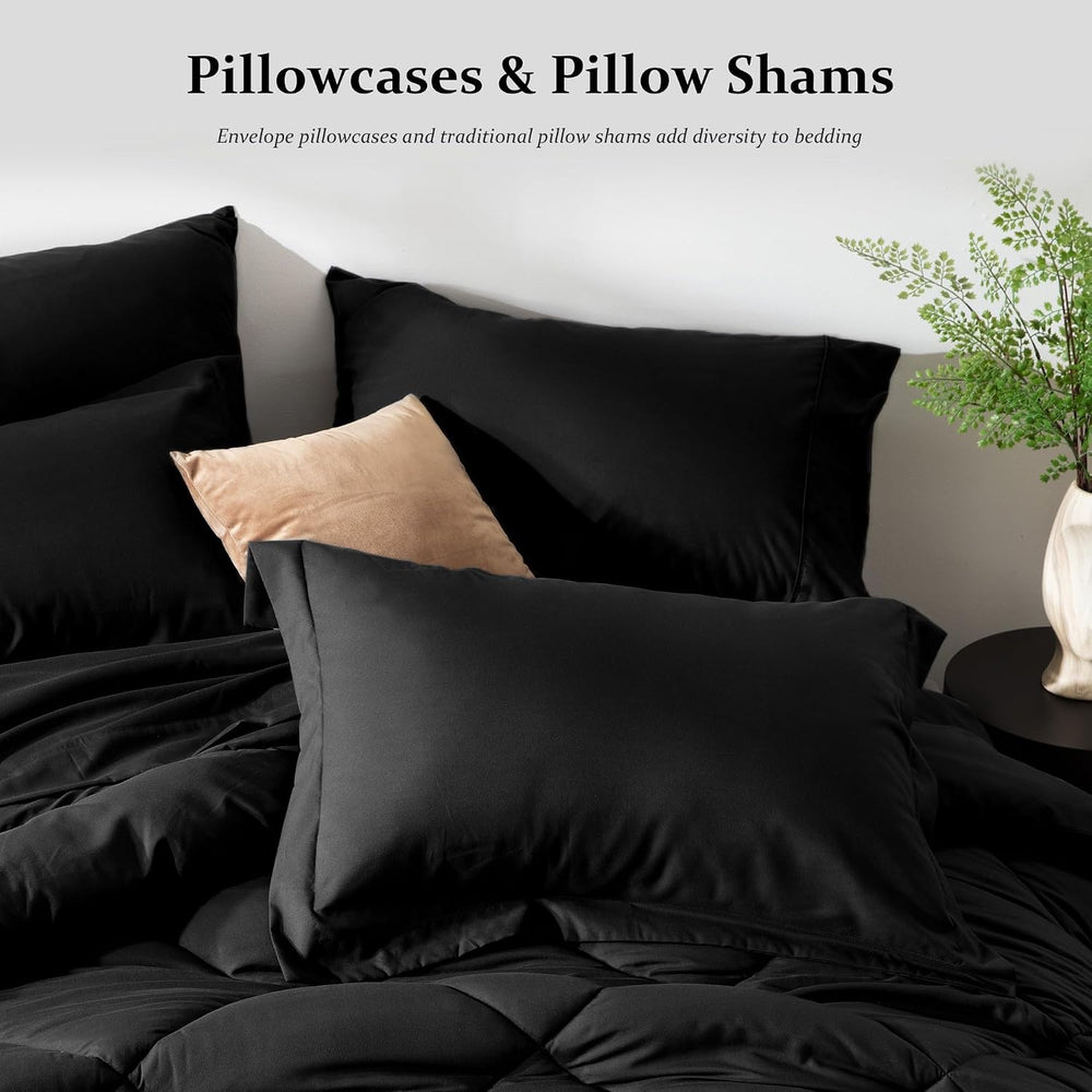 Newspin Queen Comforter Set 8 Pieces Bed in a Bag Soft Bedding Set Black