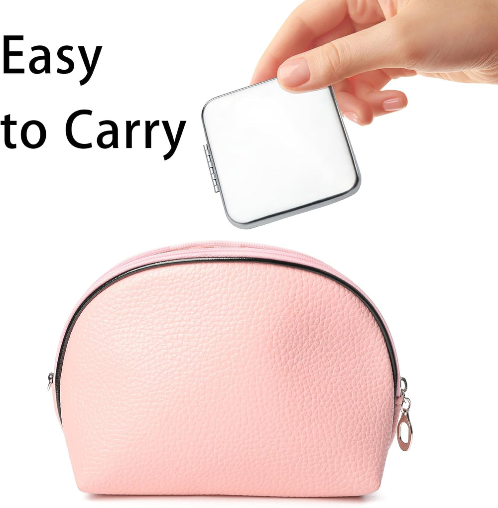 Compact Mirror for Purse, Metal Square Shell, Double-Sided 1X/2X Magnifying, ...