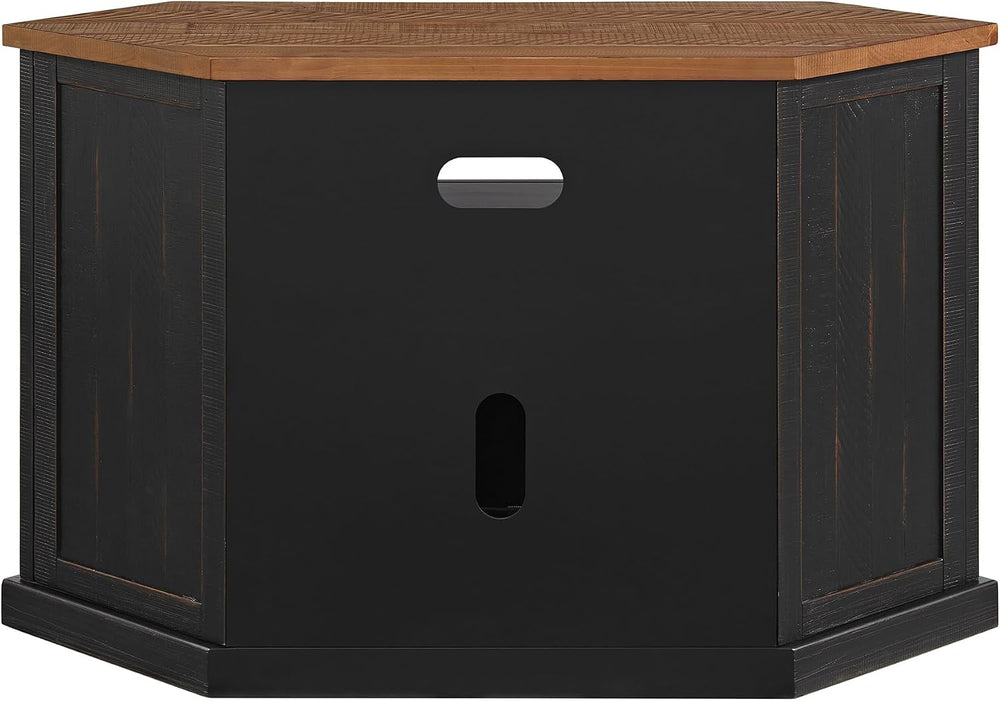 Martin Svensson Home Rustic Corner Solid Wood TV Stand, Black with Honey | En...