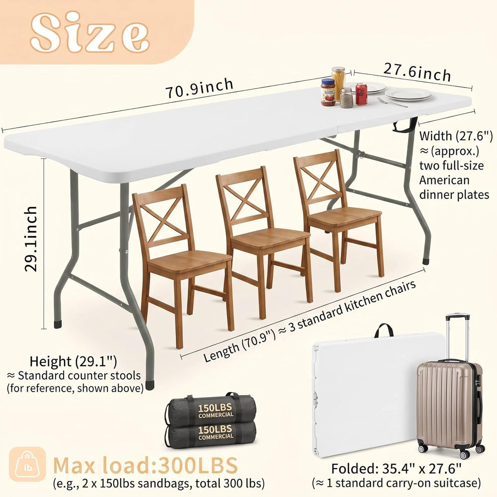HAISIWLKJ Folding Table 6 FT Lightweight Camping Table White Portable Plastic...