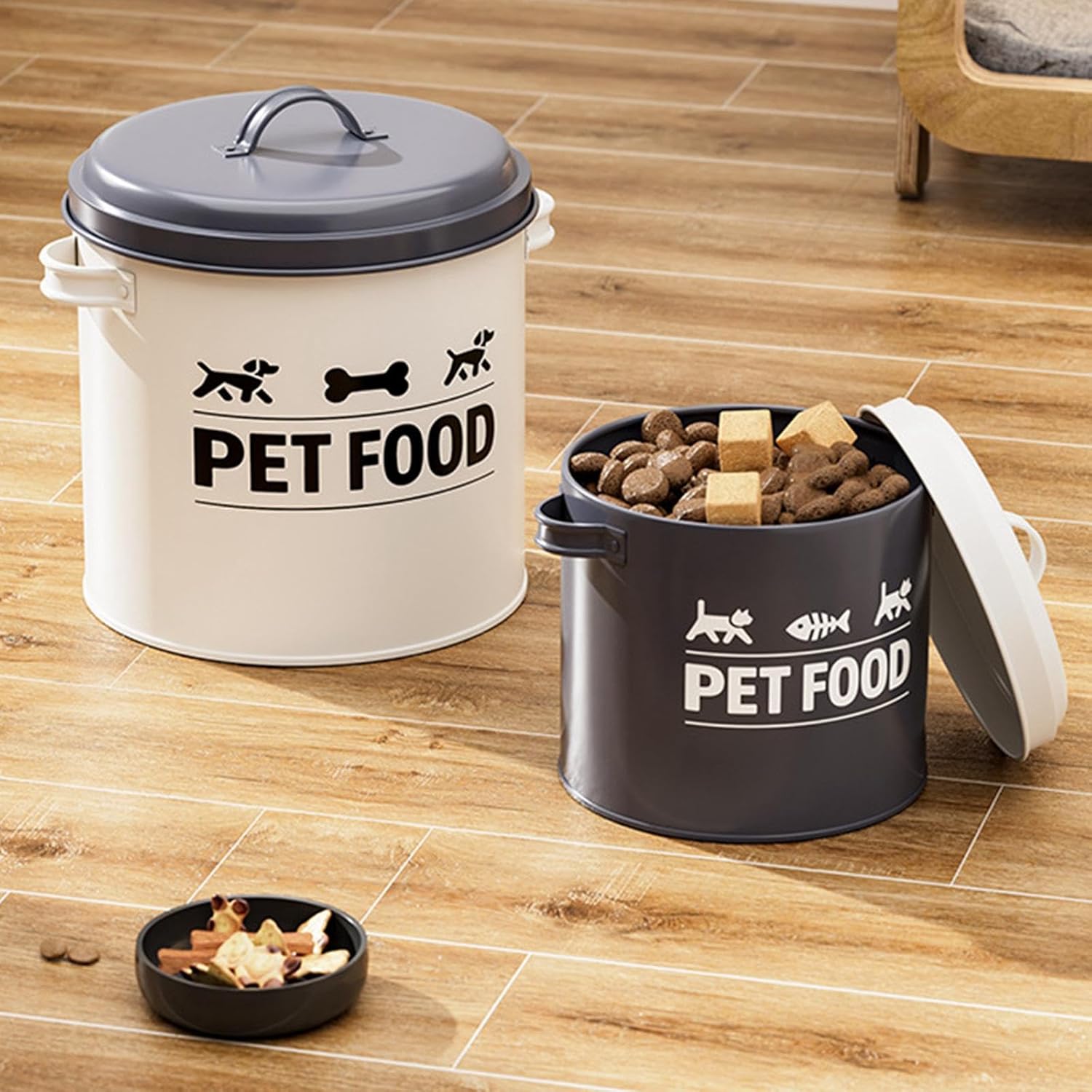 2 Pieces Dog Treat Container Airtight,Lidded Cat Dog Treat Bin, Iron Food Canister Pet Food Storage Container for Kitchen,