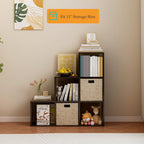Ladder Cube Storage Bookcase - Wooden L-Shaped 3-Tier Corner Shelf, Reversible 6-Cube Organizer for Home & Office, Black