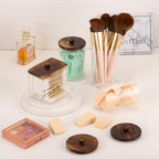 Tbestmax 4 Pack Qtip Holder Bathroom Container, 10/7oz Cotton Ball/Swabs Dispenser, Apothecary Jar with Bamboo Lids for Organizer and Storage (Brown)
