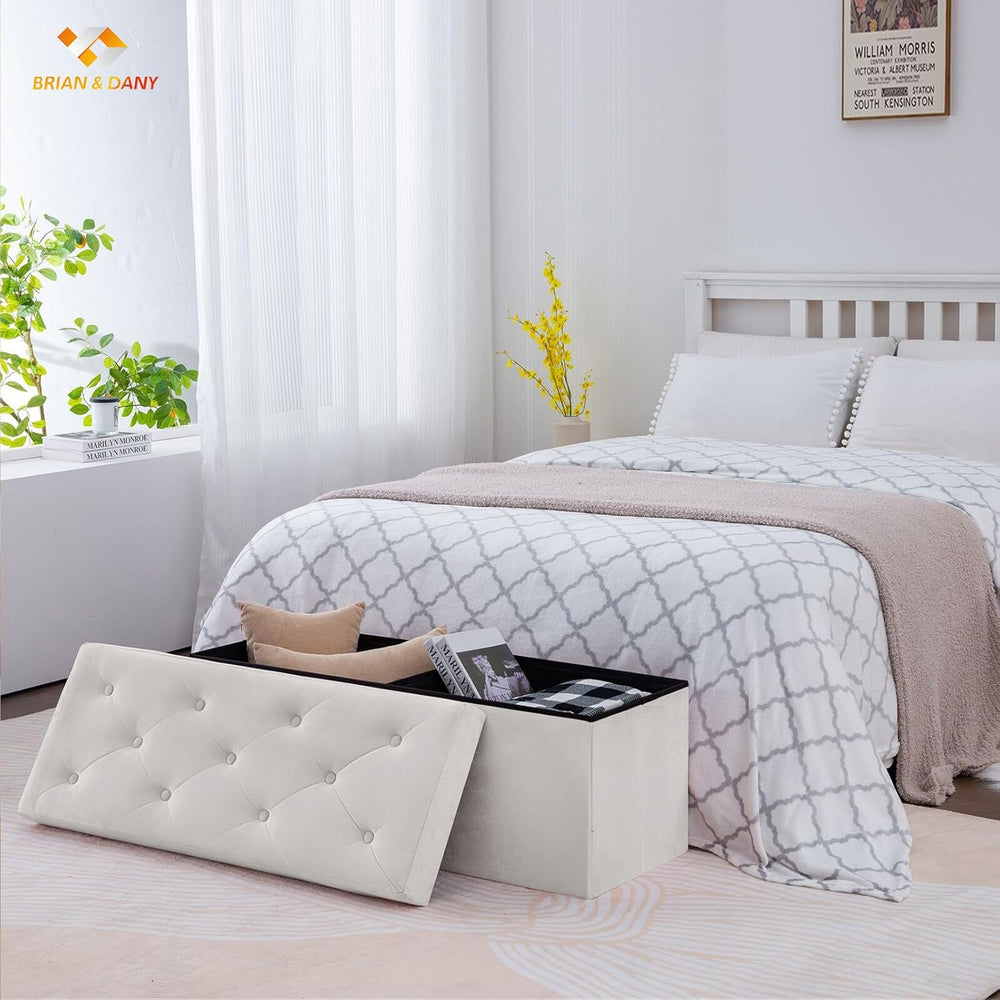 BRIAN & DANY 43 Inches Folding Storage Ottoman Bench, Velvet Ottoman with...