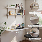 Pmnianhua Wall Mounted Folding Table, 47'' Floating Laptop Desk with Shelves, Foldable Drop Leaf Table, Wall Mount Fold Down Table for Laundry Room Kitchen Bar Home Office Small Space(White)