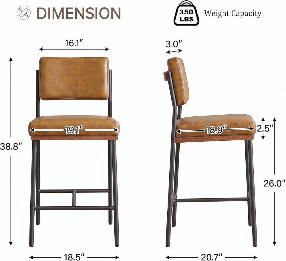 Faux Leather Bar Stools Set of 2,26 Inch Modern Counter Height Bar Stools for...