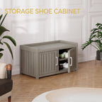 Storage Bench - 2 Doors Waterproof Resin Shoe Bench with Adjustable Shelves - Indoor & Outdoor Use, Entryway Bench with Seating for Bedroom, Living Room, Hallway - Grey