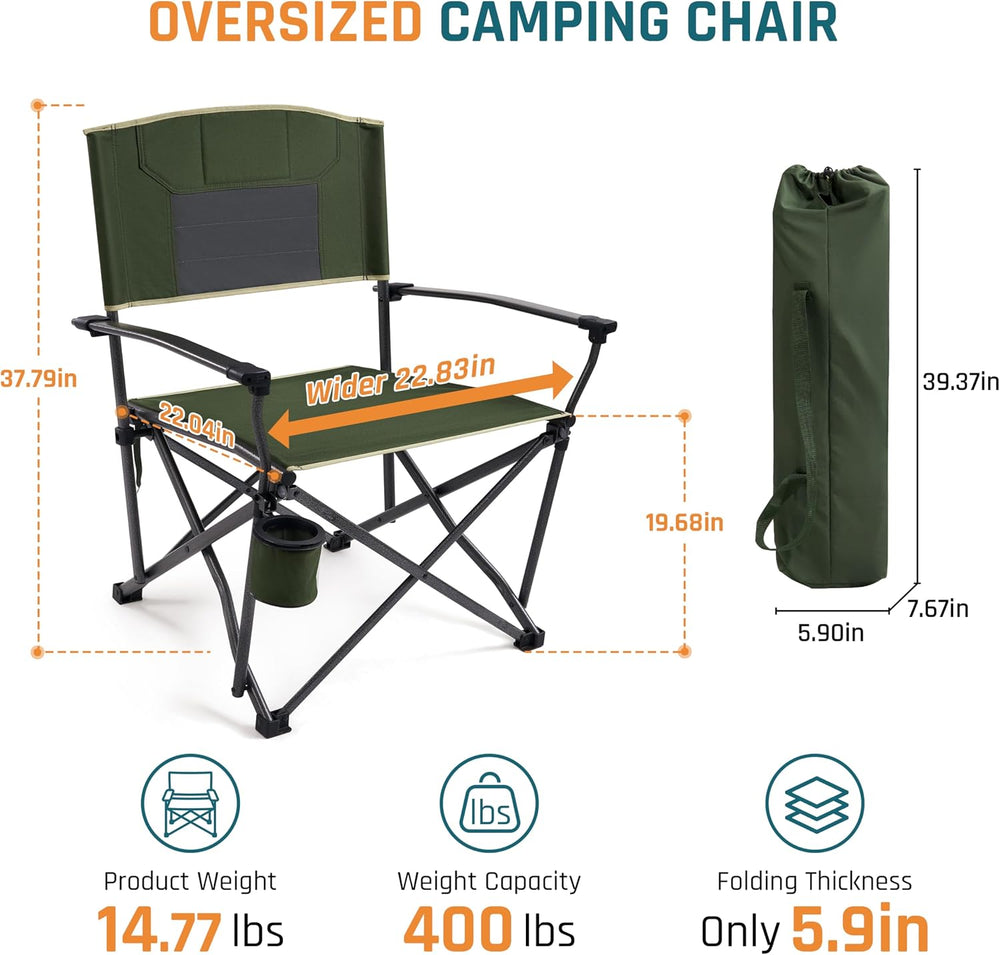 2 Pack Oversized Heavy Duty Camping Chairs for Adults 400LBS Capacity | Porta...