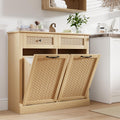 Double Tilt Out Laundry Hamper Cabinet,10 Gallon Laundry Cabinet with Drawers ＆ 2 Hidden Baskets, Farmhouse Storage Basket for Laundry Room, Bathroom, Kitchen, Wood
