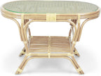 Pelangi Oval Coffee Table Natural Color with Glass Top Natural Rattan Wicker ECO Handmade Design