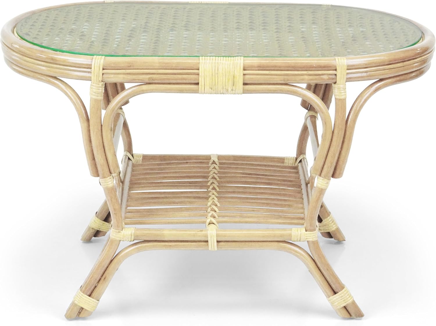 Pelangi Oval Coffee Table Natural Color with Glass Top Natural Rattan Wicker ECO Handmade Design