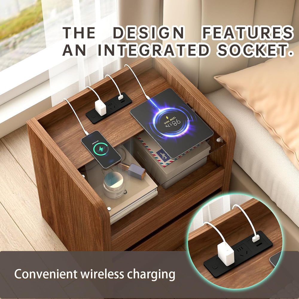 Messenya Modern Nightstand for Bedrooms Set of 2, 20" Wide w/Charging St...