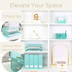 BLU MONACO Aqua Mesh Paper Tray Set of 2 | Stackable Letter Trays for Desk Storage | Metal Document Holder and File Organizer for Home, Office and School | 13” x 9.8” x 5.6” Workspace Organizer