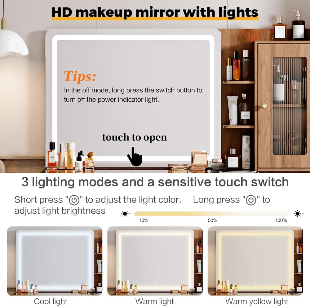 Arulvmrn Vanity Desk with 29.53" HD Lighted Mirror, 47.24" Big Mode...