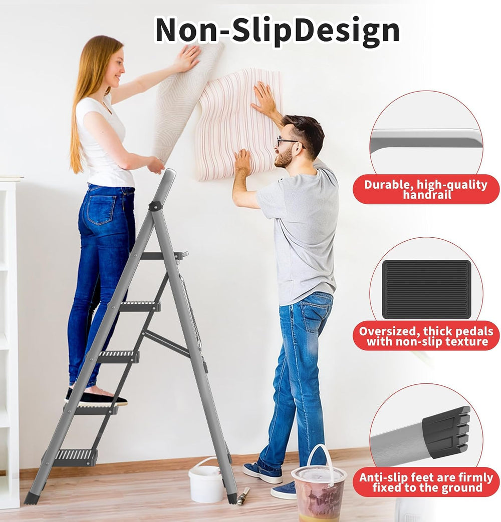5-Step Foldable Step Ladder Stool with Handle, Anti-Slip Wide Pedals & Fe...