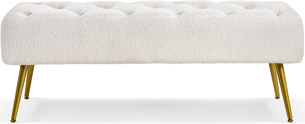 Topeakmart Dining Bench, Button-Tufted Upholstered Bench with Gold Metal Base...