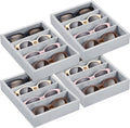 4 Pcs Gray Sunglass Organizer Trays 4 Grids Velvet Glasses Holder Jewelry Display Organizer Eyeglasses Storage Box Drawer