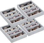 4 Pcs Gray Sunglass Organizer Trays 4 Grids Velvet Glasses Holder Jewelry Display Organizer Eyeglasses Storage Box Drawer