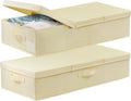 Large Underbed Storage Bags Organizer Container With Lids, Set of 2 Under Bed Storage Organizer Box With Handle, Fabric Under The Bed Storage Bins for Blanket Pillow Comforter & Quilt Wrapping Paper