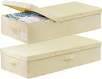 Large Underbed Storage Bags Organizer Container With Lids, Set of 2 Under Bed Storage Organizer Box With Handle, Fabric Under The Bed Storage Bins for Blanket Pillow Comforter & Quilt Wrapping Paper