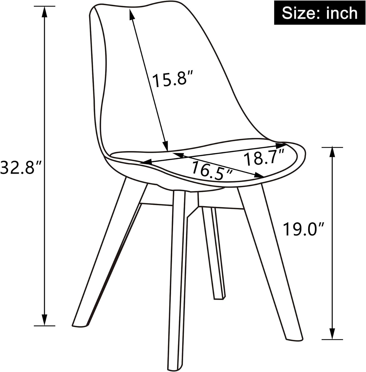LSSBOUGHT Mid Century Modern Dining Chairs,Shell Lounge Plastic Side Chair with Soft Padded and Wooden Legs for Dining Room Living Room Bedroom Kitchen Set of 2 (White)