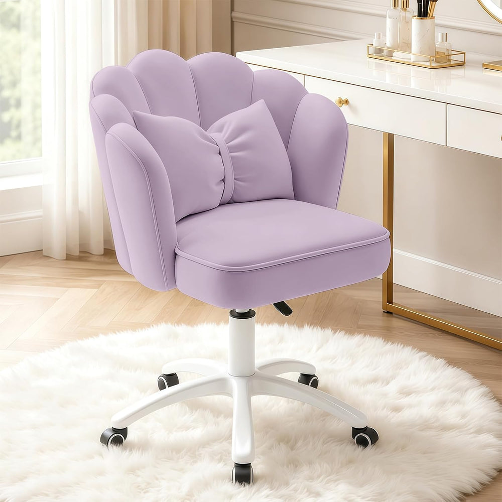 Vanity Chair with Wheels Velvet Petal Desk Chair Upholstered Tufted Home Offi...