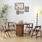 Walnut Round Folding Dining Table with 6 Chairs, Walnut Solid Wood Folding Chair Set of 2, Space Saving Foldable Dining Table with 6 Chairs
