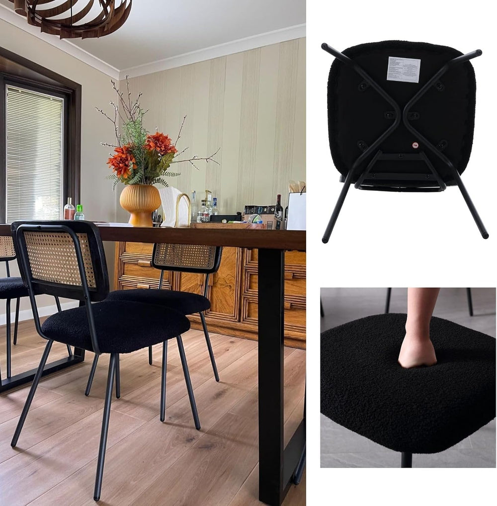 Hyfirm Black Rattan Modern Dining Chairs Set of 4, Armless Side Chairs with M...