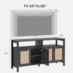 SICOTAS Rattan TV Stand for Television up to 120 Inch - Large Entertainment Center with Storage and Open Shelves, Boho Media TV Console Cabinet with Doors and Adjustable Shelf for Living Room