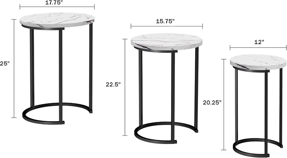 Lavish Home Round Nesting Tables Set of 6, Faux Marble Tabletop, White | 25”H...