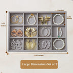 Large Velvet Jewelry Tray 2 Pack Stackable Jewelry Display Drawer Inserts Trays Organizer for Earring Bracelet Necklace Ring (Gray, 12 Grids)