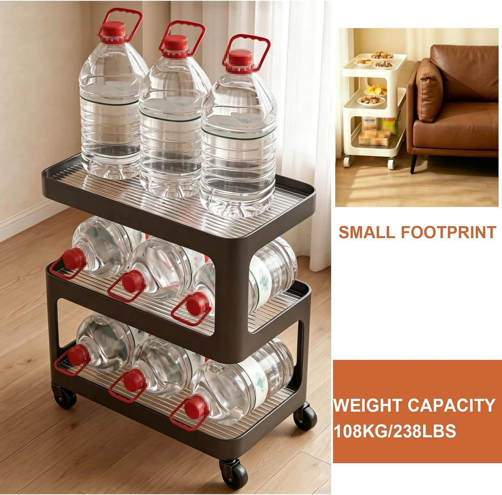 Luxury 3-Tier Slim Storage Cart, Rolling Side Table with Tempered Glass &...