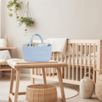 XUANGUO Cotton Rope Baby Diaper Caddy Organizer Basket Sky Blue | Nursery Storage Bin, Portable Baby Tote Bag for Changing Table or Car, Baby Shower Gifts Bag, Newborn Essentials, Registry