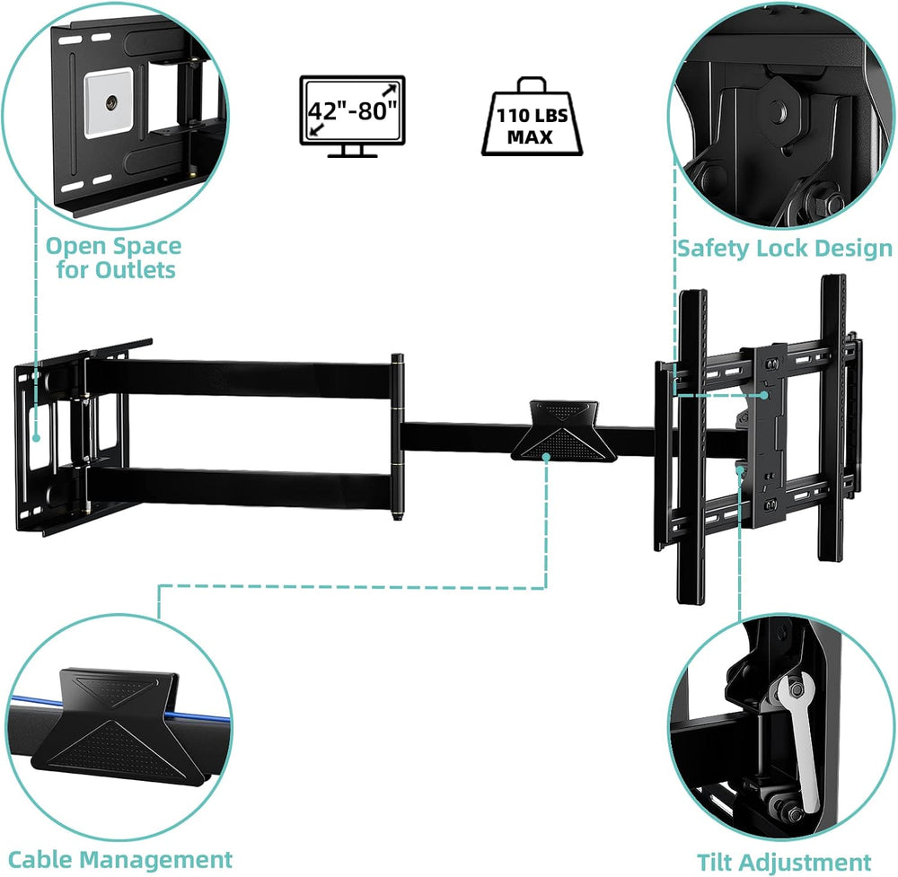 HCMOUNTING Extra Long Arm Full Motion TV Wall Mount for 42–80” TVs | 43” Long...