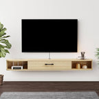 Floating TV Unit, 47'' Wall Mounted TV Cabinet, Floating Shelves with Door, Modern Entertainment Media Console Center Large Storage TV Bench for Living Room & Office (47.24IN, Light Oak)