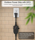CCCEI GFCI Outdoor Power Strip Weatherproof with 8 AC, Waterproof Extension Cord with Multiple Outlets, Wall Mount Surge Protector Flat Plug, Christmas Exterior Garden, Yard, 25FT, Yellow.