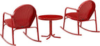 Crosley Furniture Griffith 3-Piece Outdoor Rocking Chair and Side Table Set, Retro Metal Bistro Patio Sets, Bright Red Gloss