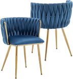 Kiztir Velvet Dining Chairs Set of 2, Upholstered Dining Room Chairs with Gold Metal Legs, Luxury Tufted Dining Chairs for Living Room, Bedroom, Kitchen (Blue)
