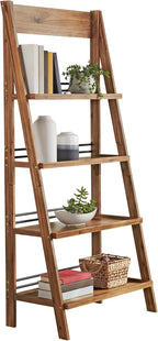 4-Tier Ladder Bookshelf - Freestanding Bookcase with X-Back Frame - Shelves for Living Room, Kitchen, Bedroom, and Office by Lavish Home (Walnut)