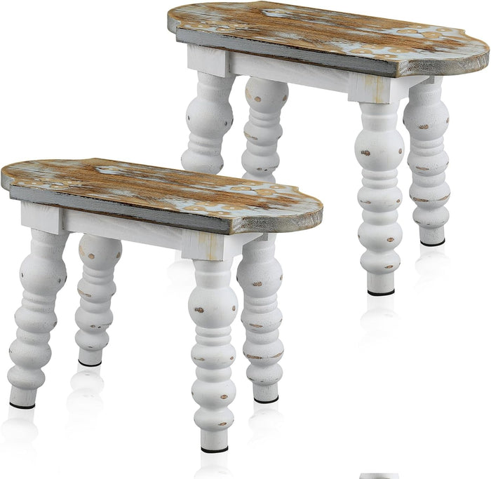 Reallnaive 2 Pack Wooden Foot Stool Vintage Farmhouse Small Plant Stand