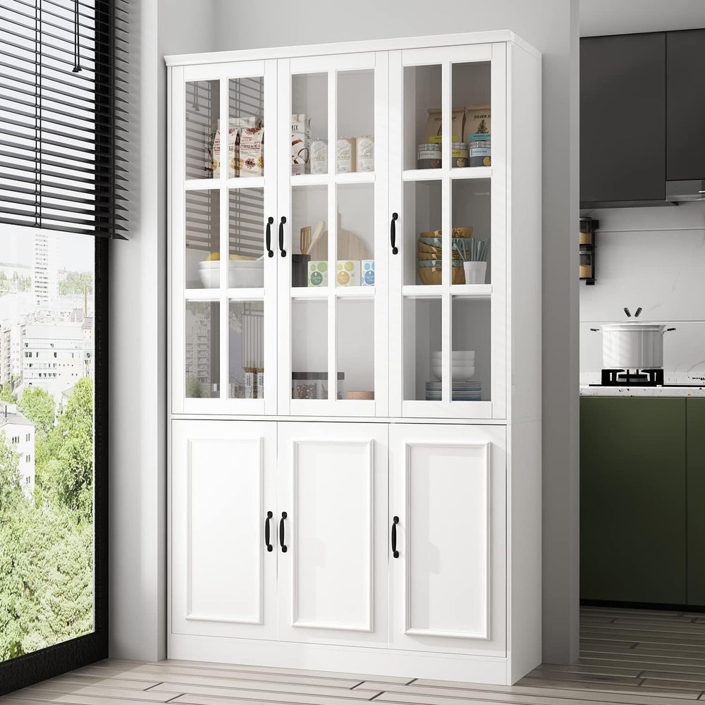 AIEGLE Freestanding Cabinet with 3 Glass Doors, Tall Storage with 5-Tier Shel...
