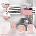 Bedside Caddy Hanging Storage with Water Bottle Holder for Bunk Bed Hospital Bed Dorm Rooms (Pink)