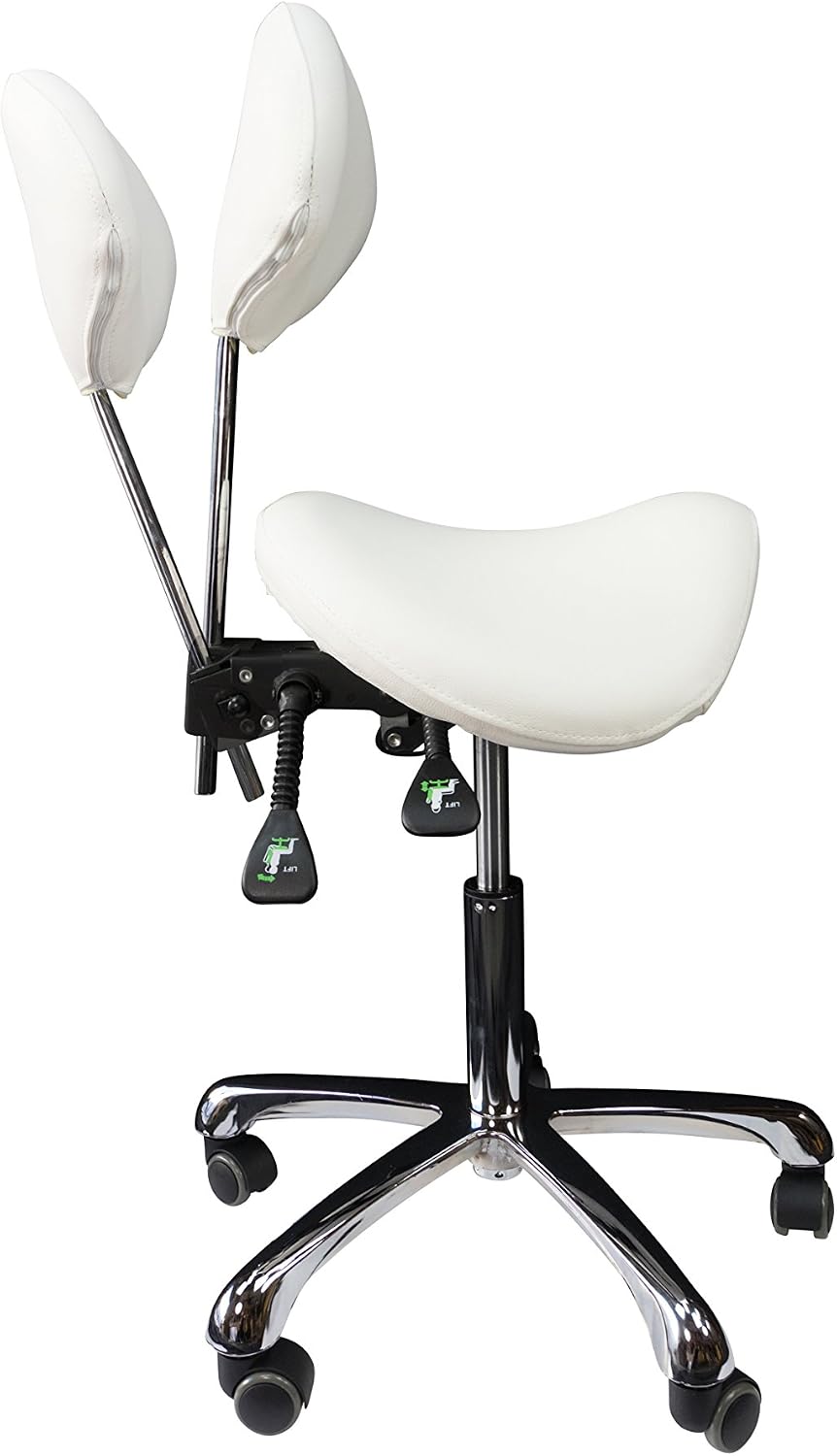 Rolling Stool with Back, Adjustable Salon Chair, White