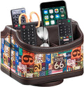 PUSU Remote Control Holder, Colorful Pattern Nightstand TV Caddy, PU Leather 360 Degrees Rotatable Desktop Organizer Storage Box for TV Remotes/Media Controllers/Office Supplies