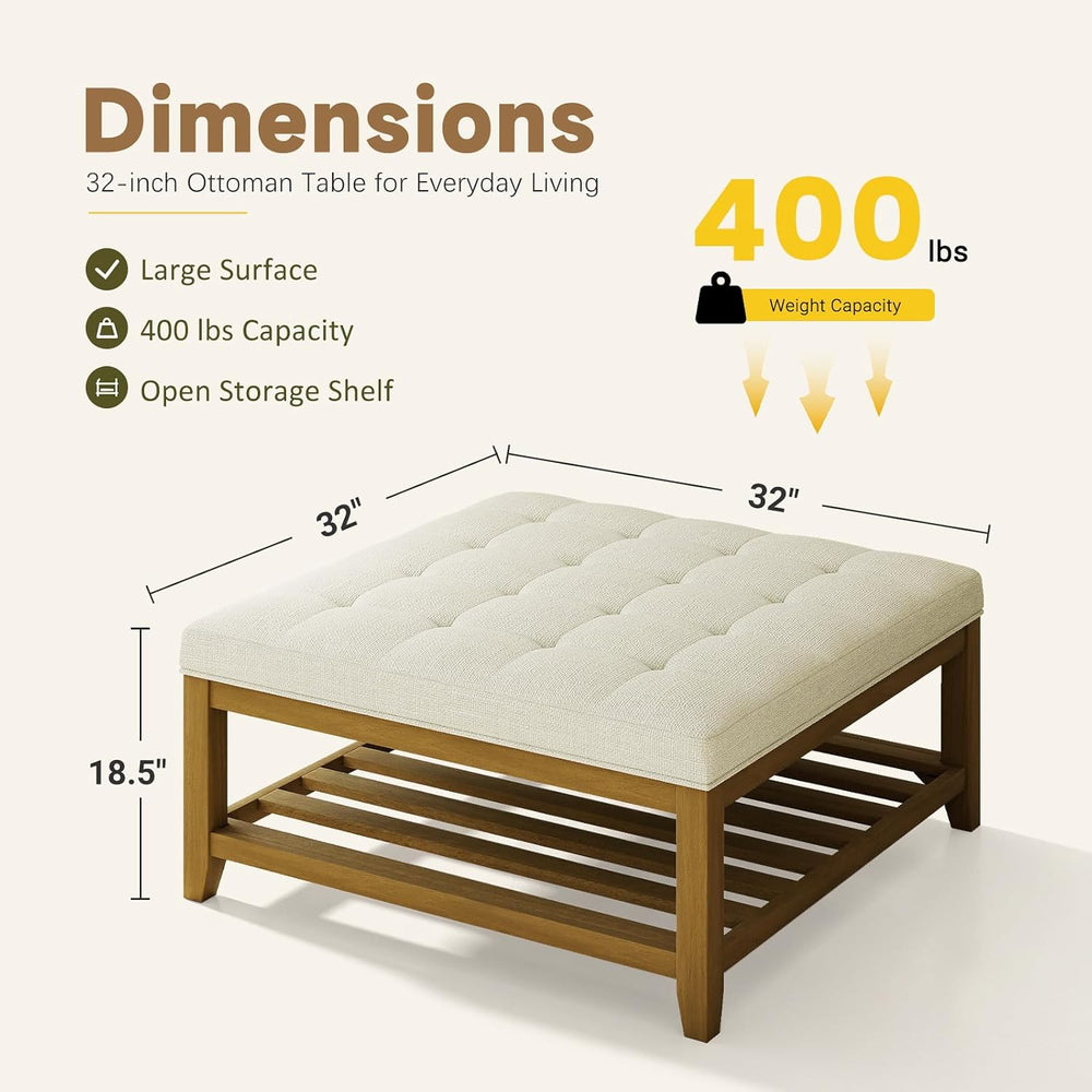 Befurtori Ottoman with Storage Bench, Linen Ottoman Coffee Table, Ivory | Sol...