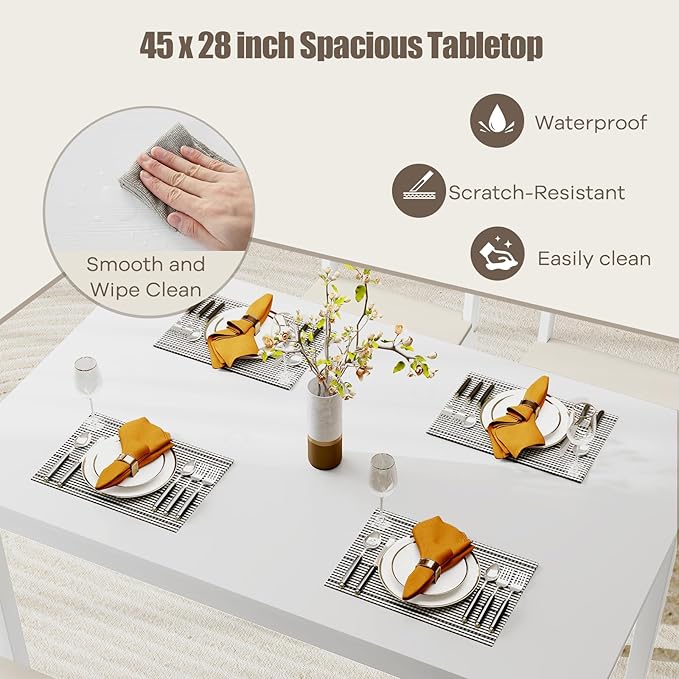 NAFORT 5-Piece Dining Table Set for 4, Mid-Century Modern Solid Wood Kitchen Room Table with 4 Upholstered Dining Chairs, Space-Saving Dinette Tables w/Rubber Wood Legs for Apartment, Office